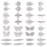 Cinaci 32 Pack/16 Pairs Small Metal Silver Retro Vintage Leaf Flower Butterfly Alligator Hair Clips Duckbill Mini Barrettes Decorative Tiny Hair Pins Accessories for Women Girls Fine Thin Short Hair