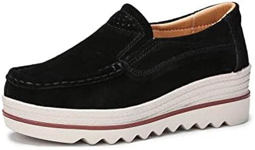 Ruiatoo Women Platform Slip On Loafers Comfort Suede Wedge Shoes Low Top Moccasins Black 40