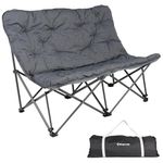 KingCamp Double Camping Chair 2 Seater Sofa with High Back Padded Camp Chairs for Adults Comfy Portable Deluxe Heavy Duty Folding Chair Beach Garden Festival Fishing 272kg Grey