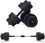 COSTWAY 2 in 1 Dumbbell Barbell Set, 30KG Adjustable Weight Lifting Training Bar with Connecting Rod, Non-Slip Fitness Vinyl Bars for Home Gym Office