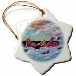 3dRose Paddling Seaside Girls in Boat Pet Dolphins Snowflake Ornament, Multi-Colour, 3-Inch