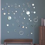 Bubbles Mirror Wall Stickers, 58 Pcs 3D Sliver Acrylic Mirror Wall Decals, Removable Round Mirror Wall Stickers, DIY Circle Mirror Wall Art Decortaion for Bedroom, Living Room