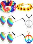 Frienda Hippie Costume Set, Hippie Sunglasses, Peace Sign Necklace and Tie Dye Headband for 60s 70s Accessories(Sunflower)