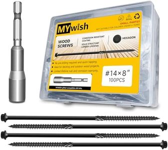 100Pcs 8 Inch Wood Screws, #14 x 8 Heavy Duty Outdoor Wood Screws Assortment Kit Deck Screws, Black Timber Screws Lag Bolts, Hex Socket Included Hex Head Log Landscaping Black Long Screws by Mywish