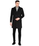 ESSENTIELE Men's Jet Black Trench Coat Slim Fit Notch Lapel Single Breasted Top Coat Winter Warm Woolen Long Jacket Overcoat (LARGE)