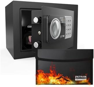 PATRON fireproof safe box for home ，mini safe for money，coin safes with code，fire proof lock box for kids，Wall or Cabinet Safe for personal items，0.236 Cubic Feet Black