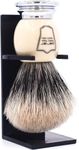 Parker Premium 3 Band Pure Badger Shaving Brush with Stand Included - White