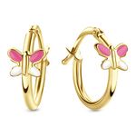 Miore Kids pink butterfly round hoop earrings for children in 9 kt 375 yellow gold ⌀ 14 mm