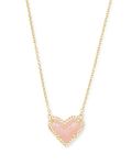 Kendra Scott Ari Heart Short Pendant Necklace in 14k Gold-Plated Brass, Rose Quartz, Fashion Jewelry for Women