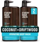 Every Man Jack Coconut + Driftwood Mens Body Wash for All Skin Types - Cleanse, Hydrate, and Smell Great - Free of Parabens, Phtalates, and Dyes - 33.8 fl oz (2 Pack)