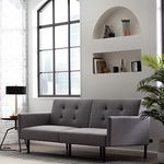 Edenbrook Gilman Futon - Futon Sofa Bed - Futon Couch - Small Futon - Living Room Furniture - Armed Sofa Bed Couch - Sofa - Gray Linen Futon