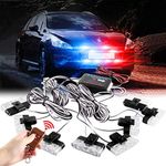 Sidaqi 8 in 1 12V Emergency Strobe Warning Grille Lights Caution Flash Lights For Car Truck DRL Ambulance Police Lights Remote Control Wireless-Red Blue