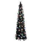 5FT Black Pop Up Christmas Tree, Collapsible Artificial Christmas Tree Tinsel Pencil Halloween Tree with Light (90 LED) Halloween Decorations for Home Holiday Fireplace Party Indoor Outdoor