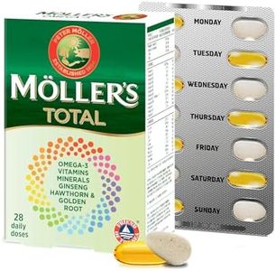 Moller’s ® | Total | Complemento Alimenticio de Uso Diario | Suplemento dietético con omega 3, EPA y DHA | Amplio espectro de vitaminas y minerales | Ginseng, Espino y Rodiola | 56 Cápsulas