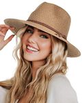 FURTALK Sun Hats for Women Summer Wide Brim UV UPF 50+ Panama Fedora Foldable Packable Straw Beach Hat Coffee Brown