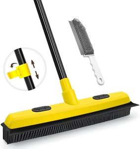 JEHONN Carpet Rake Pet Hair Removal Broom, Rubber Push Broom with Squeegee, 134 cm Long Handle Silicone Indigo Petco Floor Cleaning Tool with Portable Detailing Lint Brush (Yellow)