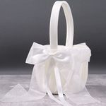 White Flower Girl Basket Wedding Basket for Flower Girls Cute Satin Flower Girl Basket