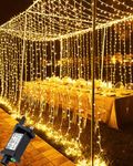 Joysing Curtain Lights 6M x 3M Curtain Fairy Lights Plug in, 600 LED Christmas Lights Curtain Waterproof Waterfall Fairy Lights for Wall Party Wedding Window Xmas Indoor Outdoor Decorations