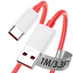 ACAGET USB C Cable for Oneplus 8 7T 7 6T Pro,1M/3.3FT Warp Charge Cable, 65W USB-A to Type-C Lead Red, SUPERVOOC Dash Charging Cord Fast for OnePlus 5/5T 3/3T Nord 2 Lite 2T CE 2 3 for OPPO