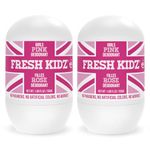 Fresh Kidz Roll On Deodorant for Kids and Teens - Baking Soda and Aluminum-free 24 Hour Protection for Sensitive Skin - Girls "Pink" 1.86 fl.oz. (2 Pack)