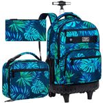 3pcs Rolling Backpack for Men, 21 Inche Adult Bag with Roller Wheels, Wheeled Bookbag Set for Boys - Green