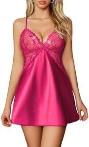 Avidlove Sexy Christmas Lingerie Satin Plus Size Lingerie Lace Nightgown Satin Sleepwear Sets Red Small