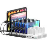 SUIDEK 60W 10 Ports USB Charging Station for Multiple Devices, Multi Charger Dock with Adjustable Dividers Compatible with Tablets, Kindle, Smartphones