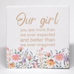 Yorhifa Baby Girl Nursery Decor Wood Box Sign, Girls Room Desk Decor, Baby Shower Gifts for Girls, Our Girl You are More than We Ever Expected Wooden Box Block Sign for Girls Room Nursery Shelf Decor