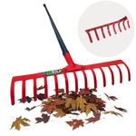 REDBUILD Heavy Duty Steel Garden Rake With Long Handle | (Multicolor) Polished Handle | Rake For Gardening | Rake For Quick Clean Up Of Lawn And Yard | Garden Leaf Rake | Garden Fork | Trowel