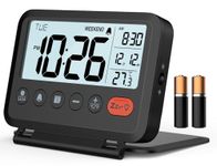 MeesMeek Travel Alarm Clock: 2-Level Backlight, 2 Volumes, 12/24H, Calendar, Temperature, Weekend Mode, Snooze, Folding Cover, Battery Operated Small Digital Clock (AAA Batteries Included)