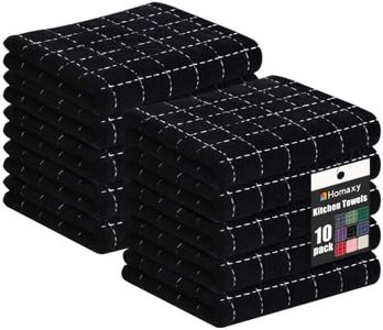 Homaxy 100% Cotton Terry Kitchen Towels(Black, 13 x 28 Inches), Checkered Designed, Soft and Super Absorbent Dish Towels, 10 Pack