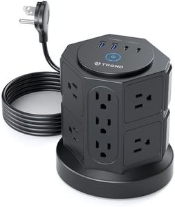 TROND Tower Surge Protector Power Bar with 2 USB C, 14 Widely Spaced Outlets 4 USB Ports, 6ft Flat Plug Extension Cord Indoor, Vertical Power Strip, Desktop Charging Station for Home Office Supplies