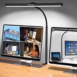 Kangtaixin LED Desk Lamp with Clamp - Eye Care Office Dimmable Table Light 5 Brightness Levels & 5 Color Modes Adjustable USB Study Lamps for Reading,Craft,Work