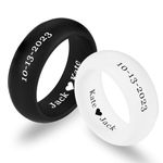 INBLUE Personalized Matching Silicone Rings for Couples His and Hers Wedding Ring Sets Custom Engraved Text/Symbol Wedding Band Promise Rings Gift for Husband Wife (Rings Set, Style B - 8mm)