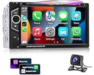 Double Din car Stereo with CD/DVD Player Wired CarPlay & Android Auto, Car Audio with Bluetooth, 6.2 Inch HD Touchscreen, Rear Camera, USB/TF/AUX, Subwoofer, FM/AM Radio Media Receiver