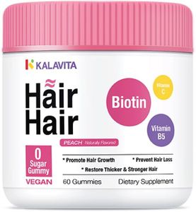 KalaVita Hair Vitamins Gummy for Hair Loss, Hair Growth Supplement, Healthy for Hair Skin & Nails, Nature Vegan Biotin B7, Sugar Free with multivitamins, White Peach Flavor, 50 Gummies (25-Day Supply)