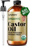 UpNature Organic Castor Oil in Glass Bottle (16 oz) 100% Pure Cold Pressed Unrefined Castor Oil for Hair Growth Support – Eyebrow Eyelash Growth Serum (Hexane Free)