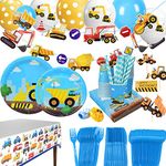 Construction Themed Birthday Party Supplies for Boys - Dump Truck and Tractor Party Decorations Set For Kids,Include Plates,Cups,Napkins,Balloon,Tablecloth and Banner,24 Guests,235 Pcs