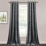 Linen Basics Velvet Grey Curtains for Living Room Long Light Blocking Velvet Curtain Panels Privacy Eyelet Panels Drapes for Bedroom/Sliding Glass - Pack of 2 PC, (Door 7 Feet) (Color-Grey), Cordless