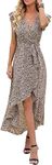 GRECERELLE Women's Floral Print Cross V Neck Summer Dress Boho Beach Flowy Long Maxi Dresses FP Floret Coffee-L