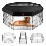 PJYuCien Dog Playpen - Metal Foldable Dog Exercise Pen, Pet Fence Puppy Crate Kennel Indoor Outdoor with 8 Panels 30”H & Top Cover for Small Medium Pets