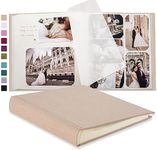 Pssoss Large DIY Scrapbook Photo Album 100 pages with Writing Space for 3x5 4x6 5x7 6x8 8x10 Pictures for Baby Wedding Family Children Anniversary Photo Album (Beige)