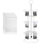 12 Pockets Greeting Card Display Stand, 3 Tier Metal Greeting Card Display with 200 Clear Resealable Polypropylene Bags Rotating Countertop Greeting Card Rack for Showcase, White