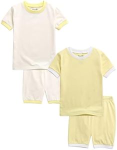 VAENAIT BABY Kids Junior Pajama Cotton Summer Short Sleepwear Pjs 4pcs Set Macaron Creamyellow+Yellow XXS