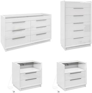 AMERLIFE 4-Piece Bedroom Set, Dresser, Chest & Nightstands, White
