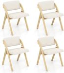 Giantex Folding Dining Chairs Set of 4, Upholstered Wooden Folding Chair 4 Pack, Portable Kitchen Chairs with Padded & Seat Backrest, Accent Chairs for Wedding Picnic Party, No assembly, Natural