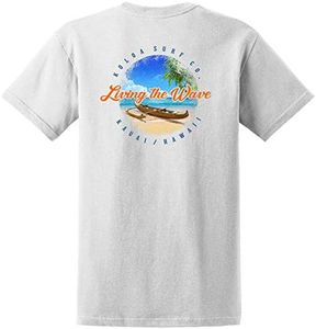 Koloa Surf Mens ol' Koloa Logo Heavyweight Cotton T-Shirt in Reg Big and Tall, White / Outrigger Canoe Design, Medium