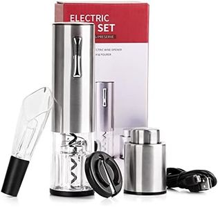 CIRCLE JOY Electric Wine Opener Set, Automatic Corkscrew, Rechargeable Wine Bottle Opener, Wine Opener Gift Set with Foil Cutter, Vacuum Wine Stopper and Aerator Pourer, 4 in 1, Stainless Steel