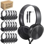 Bulk 24 Pack Classroom Headphones with Microphone for Kids, Wholesale Durable Wired Headsets Class Set for School Students Children and Adult