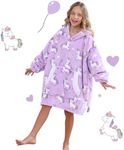 Uttermara Kids Wearable Hoodie Blanket, Oversized Microfiber Sherpa Comfy Blanket Hoodie with Hood Pocket Sleeves, Super Soft Warm Plush Comfy Hoodie Blanket, One Size Fits All, Purple Horse Pattern